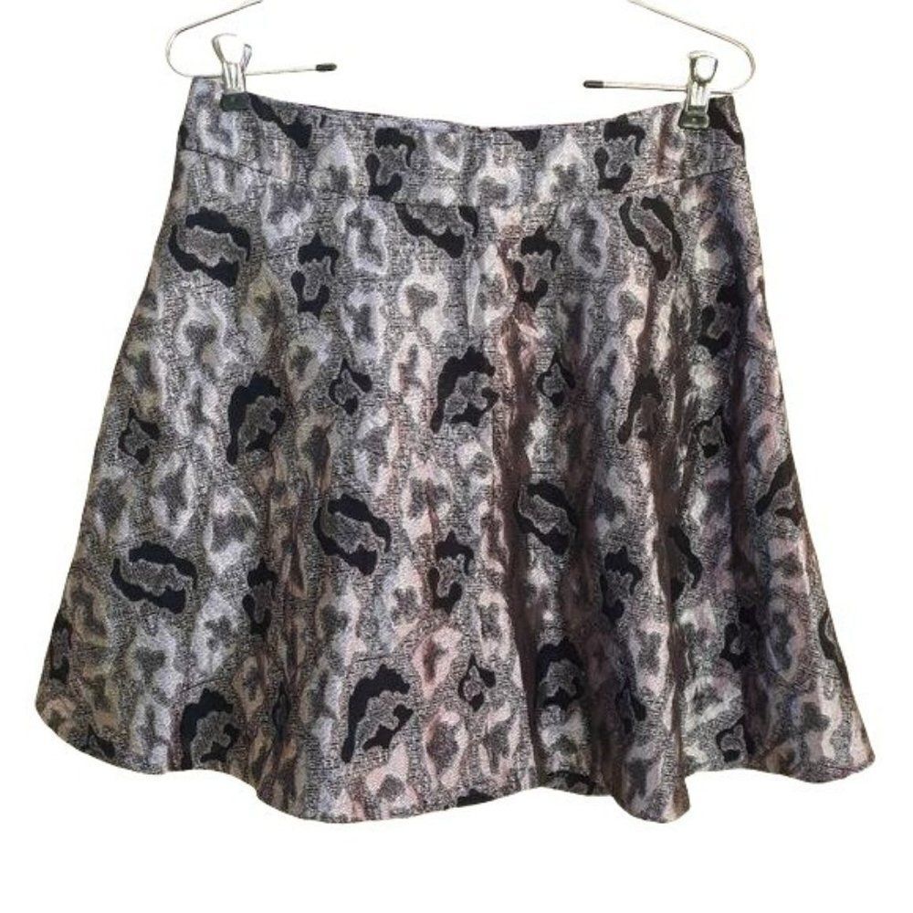 Apt. 9 Party Skater Metallic Rose‎ Gold Leopard Ikat Print Full Mini Skirt Sz 8